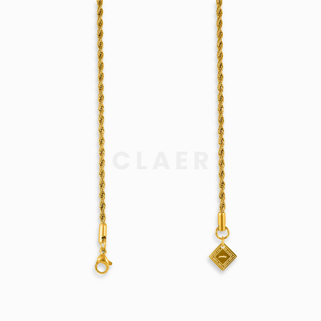 Goldene Rope-Kette 2mm und Verschluss mit Logo-Tag von CLAER.