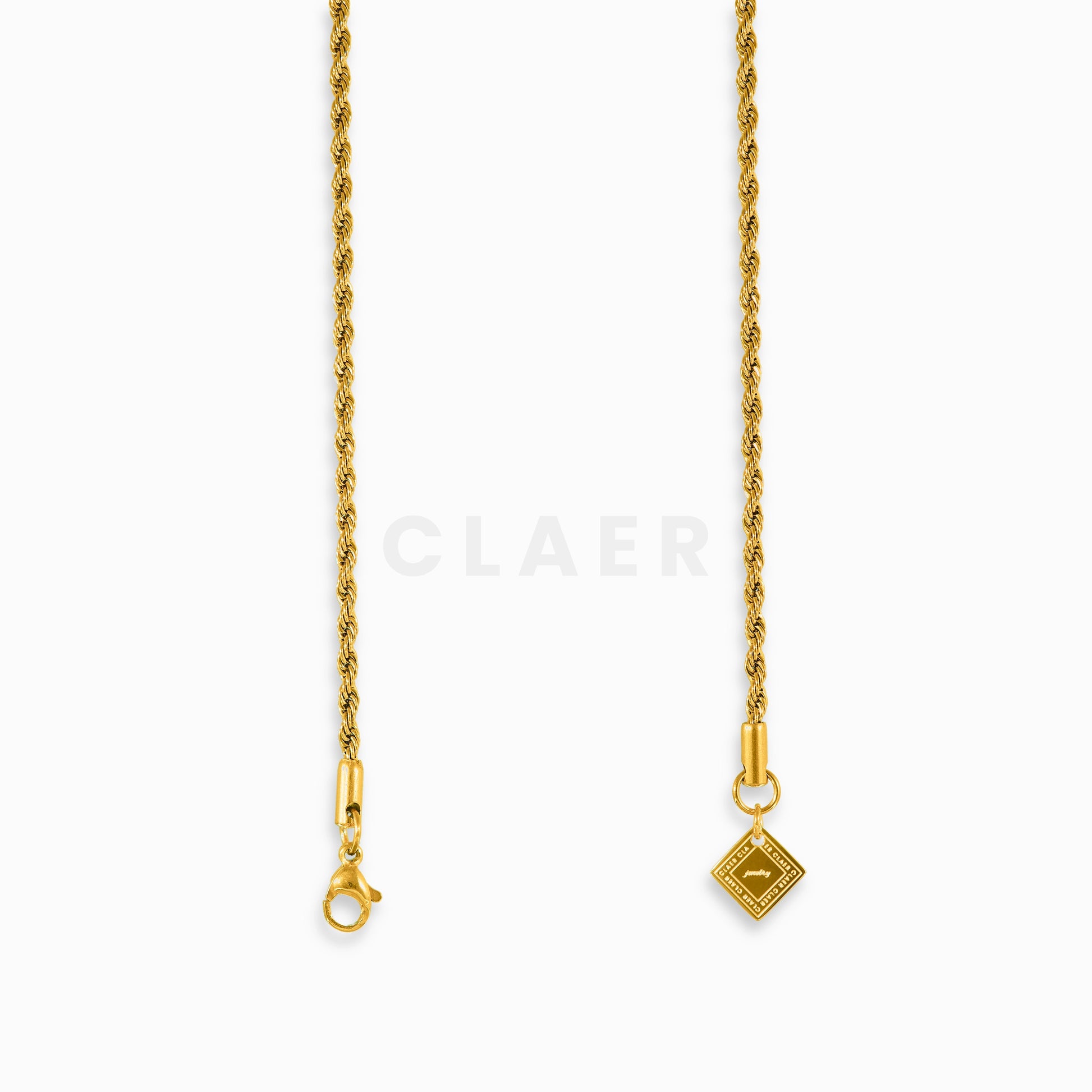 Goldene Rope-Kette 2mm und Verschluss mit Logo-Tag von CLAER.