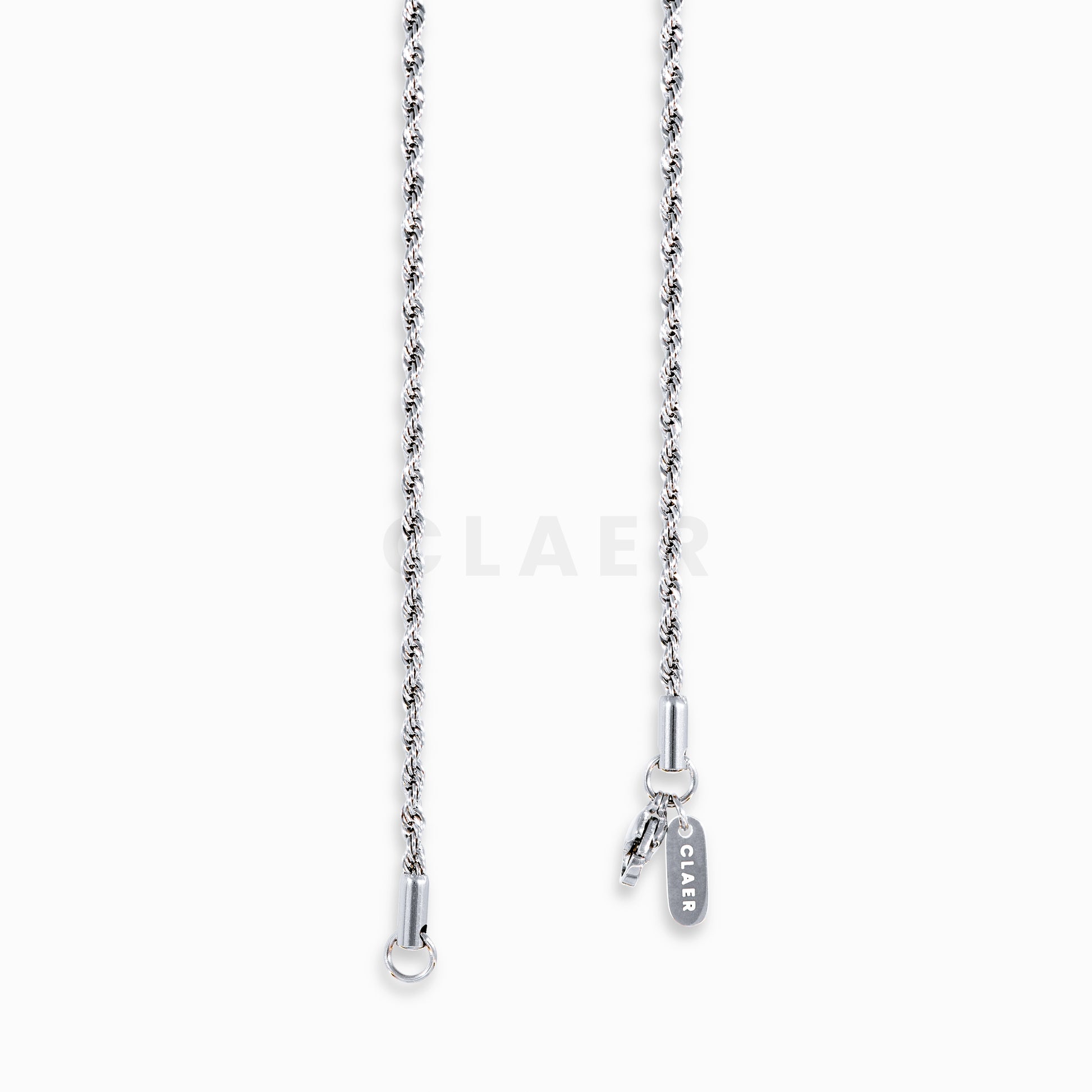 Silberner Verschluss von unserer Rope-Kette mit Logo-Tag von CLAER.