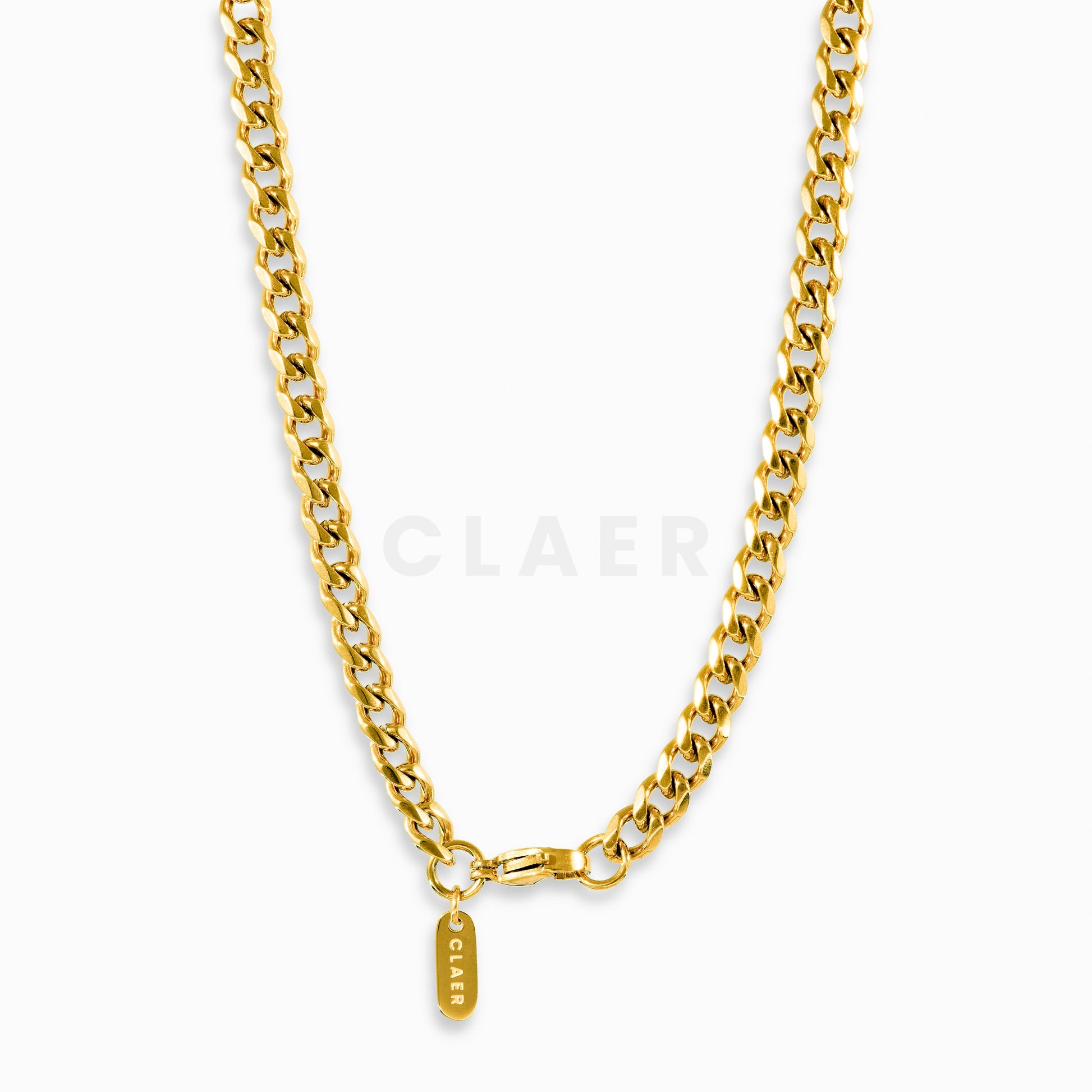Goldene 5mm Cuban Chain mit Verschluss und Logo-Tag von CLAER.