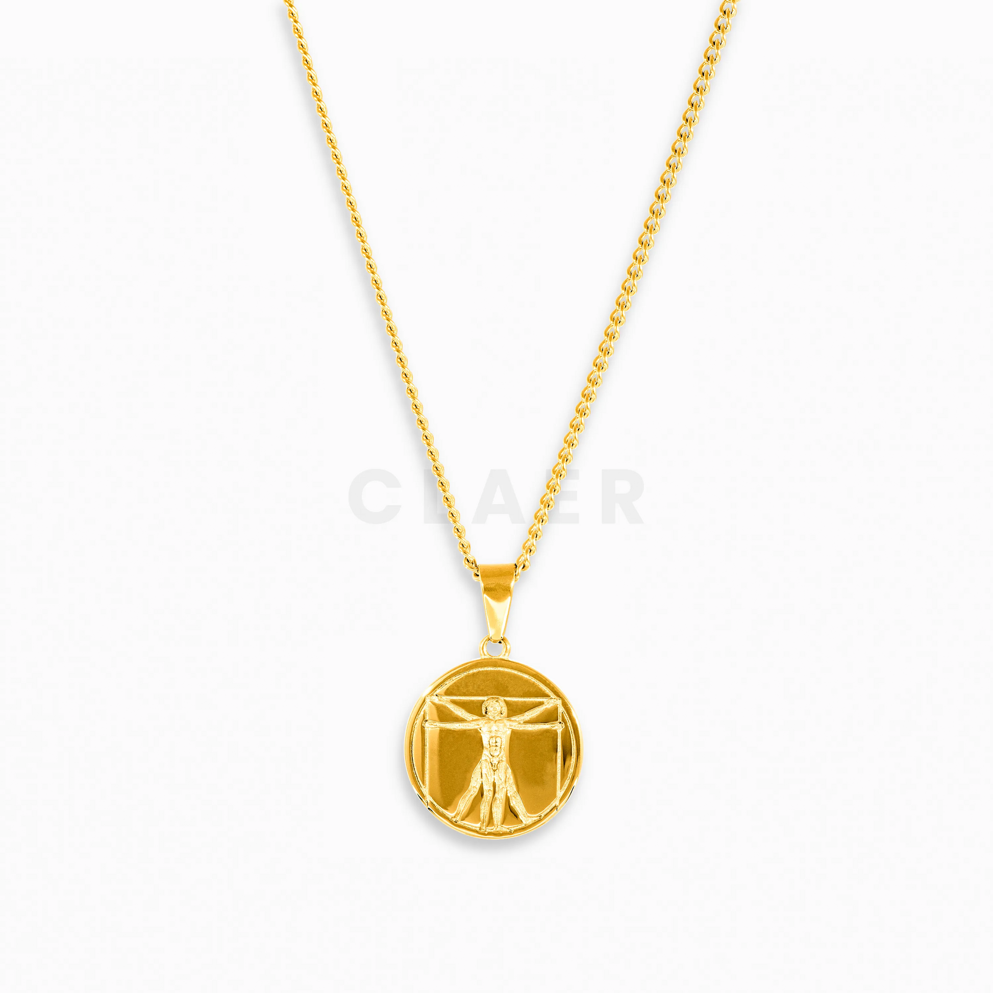 Goldener Anhänger mit Da Vinci-Motiv auf unserer Curb-Kette.