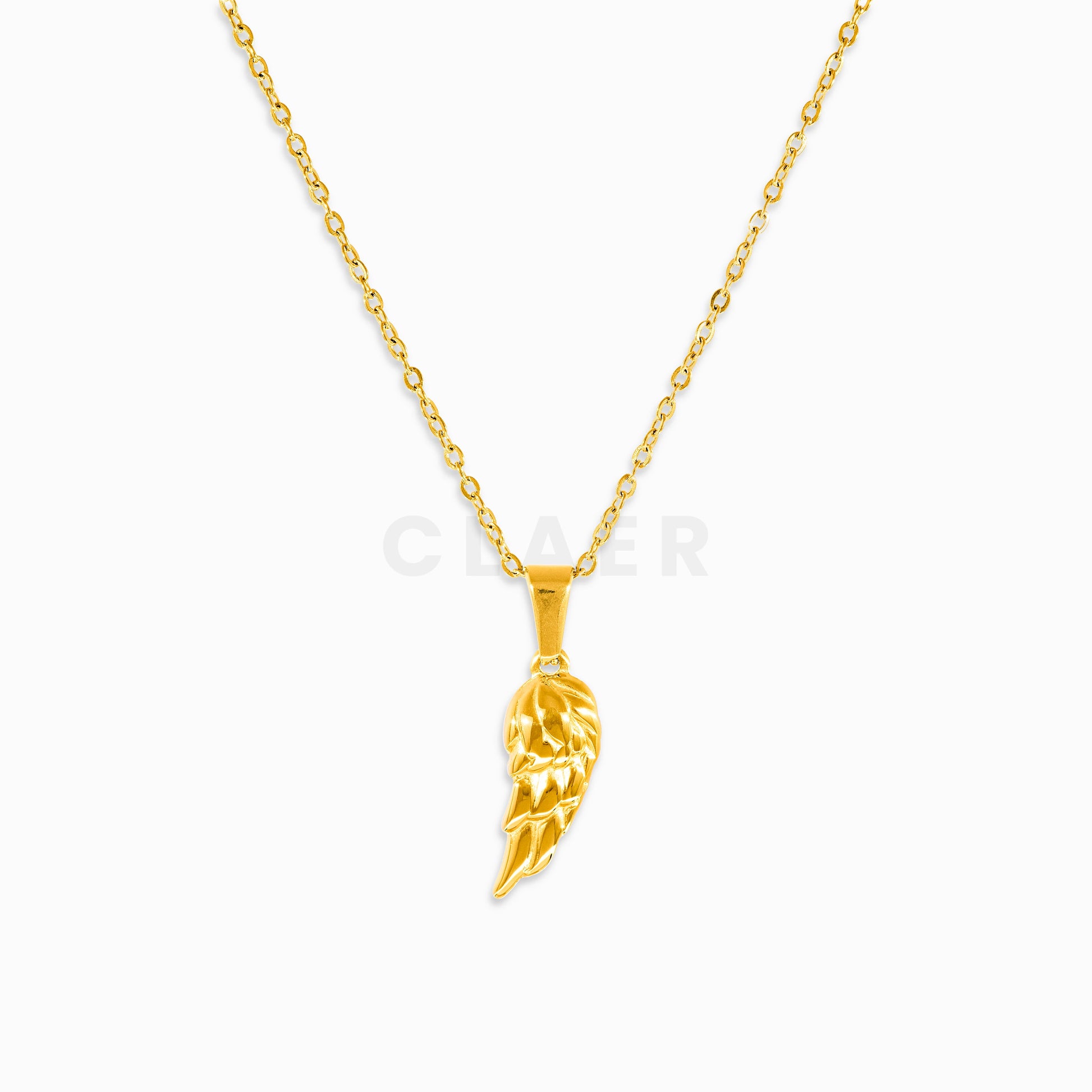 Goldener Engelsflügel-Anhänger auf unserer Gliederkette.