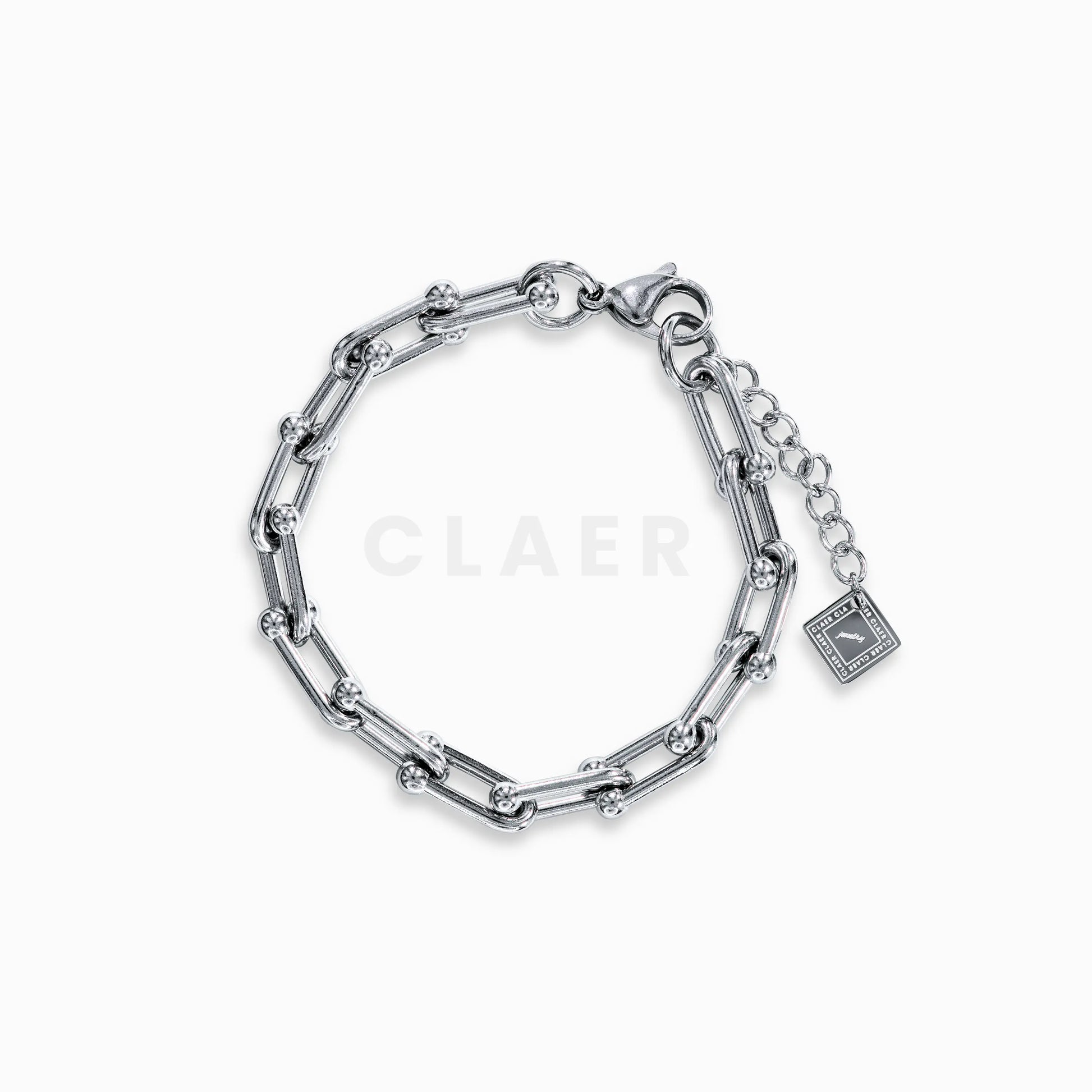 Silbernes Horseshoe-Armband im Hufeisen-Gliederdesign mit Logo-Tag von CLAER.