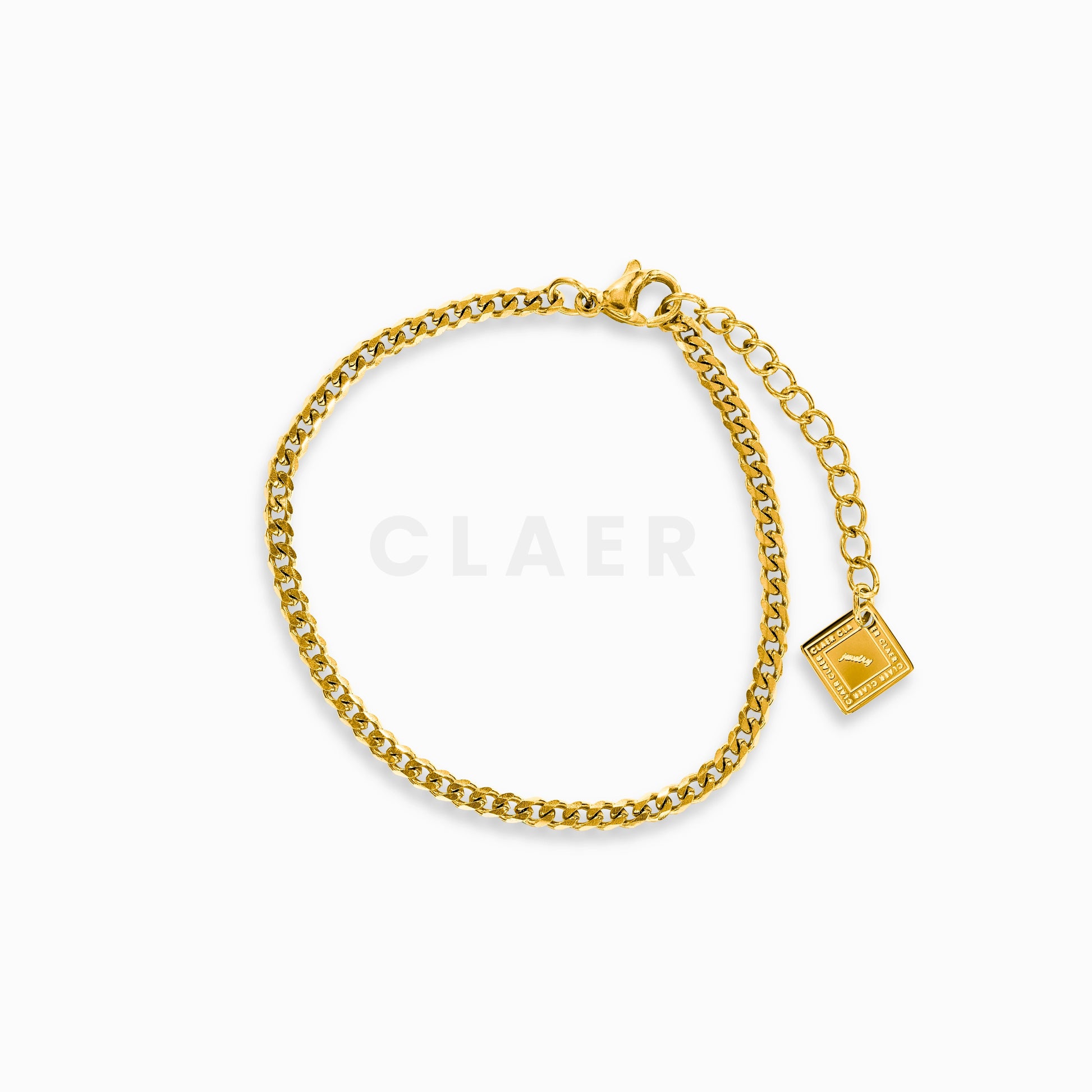 Goldenes Miami Cuban-Armband mit kräftigen Gliedern und Logo-Tag von CLAER.