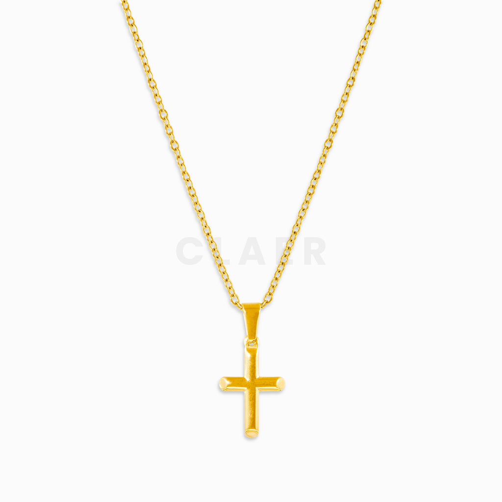 Kleiner goldener Kreuzanhänger auf unserer Gliederkette.