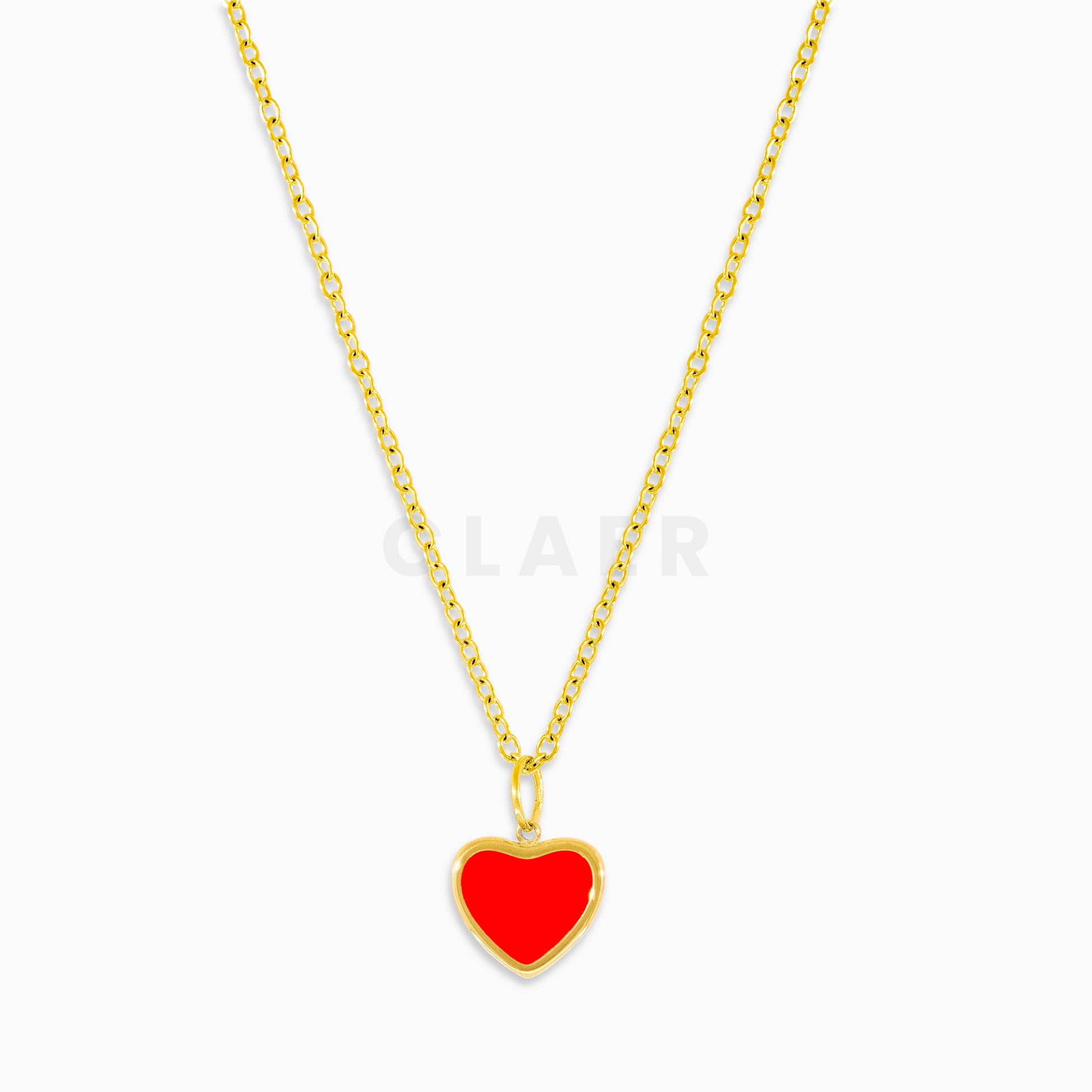 Goldene Gliederkette mit unserem rotem Herzanhänger.