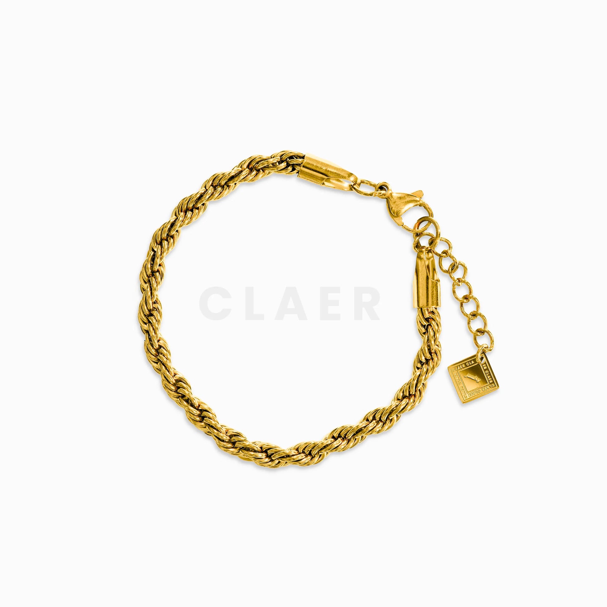 Goldenes Rope-Armband mit geflochtenem Design und Logo-Tag von CLAER.