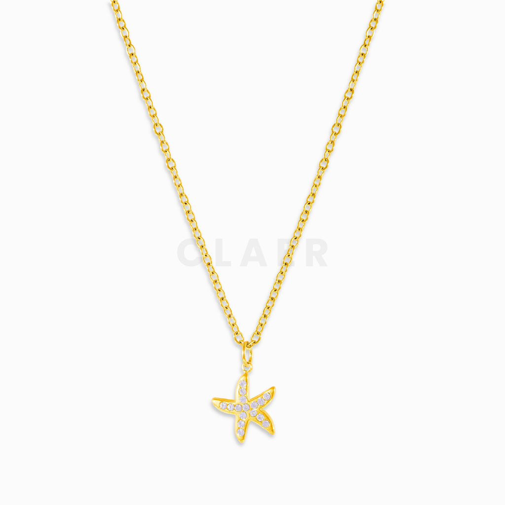 Goldener Seestern-Anhänger mit Diamanten besetzt, auf unserer Gliederkette.