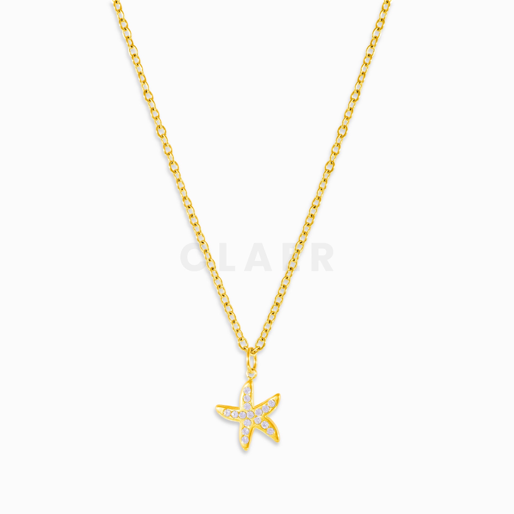 Goldener Seestern-Anhänger mit Diamanten besetzt, auf unserer Gliederkette.