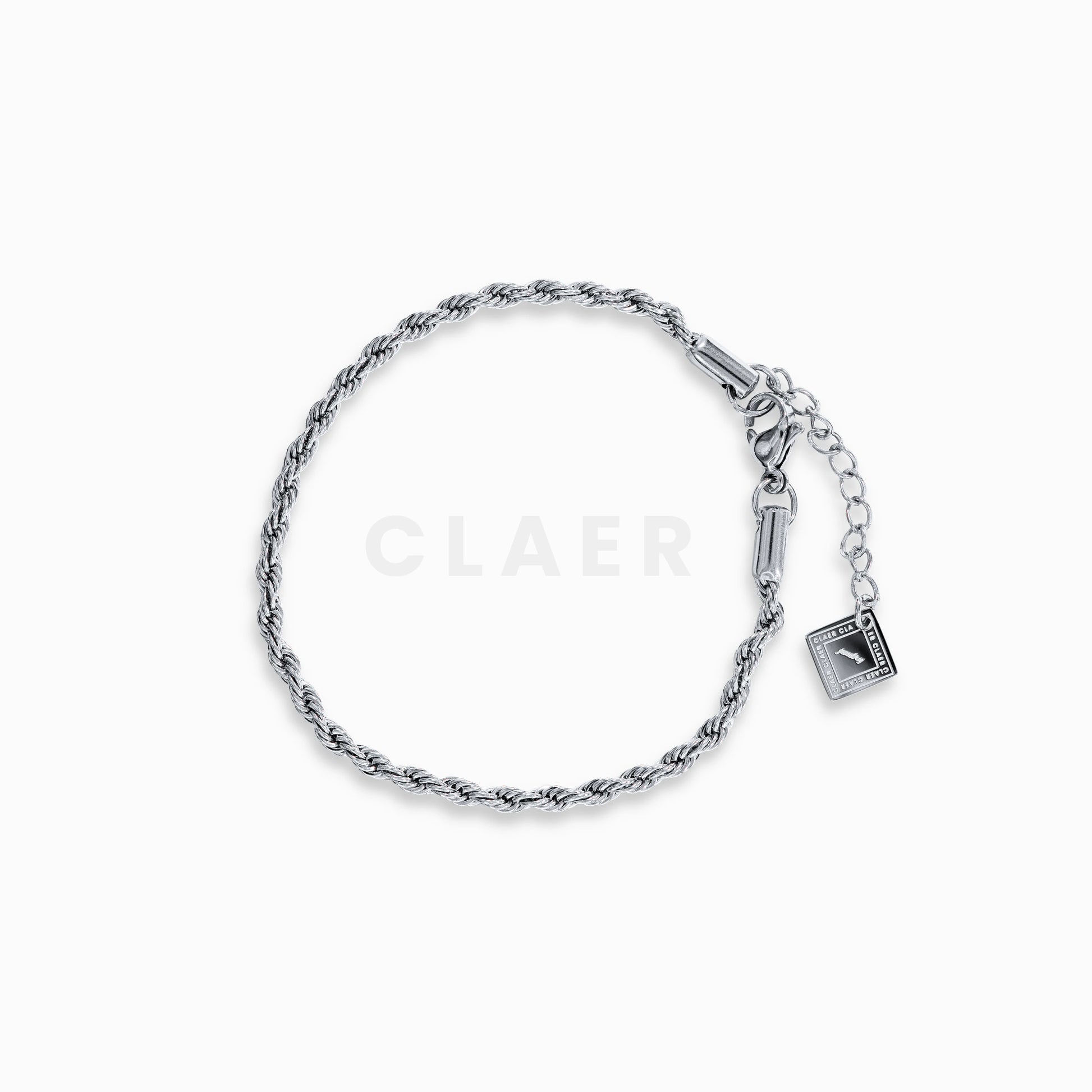 Dünnes silbernes Rope-Armband mit Logo-Tag von CLAER.